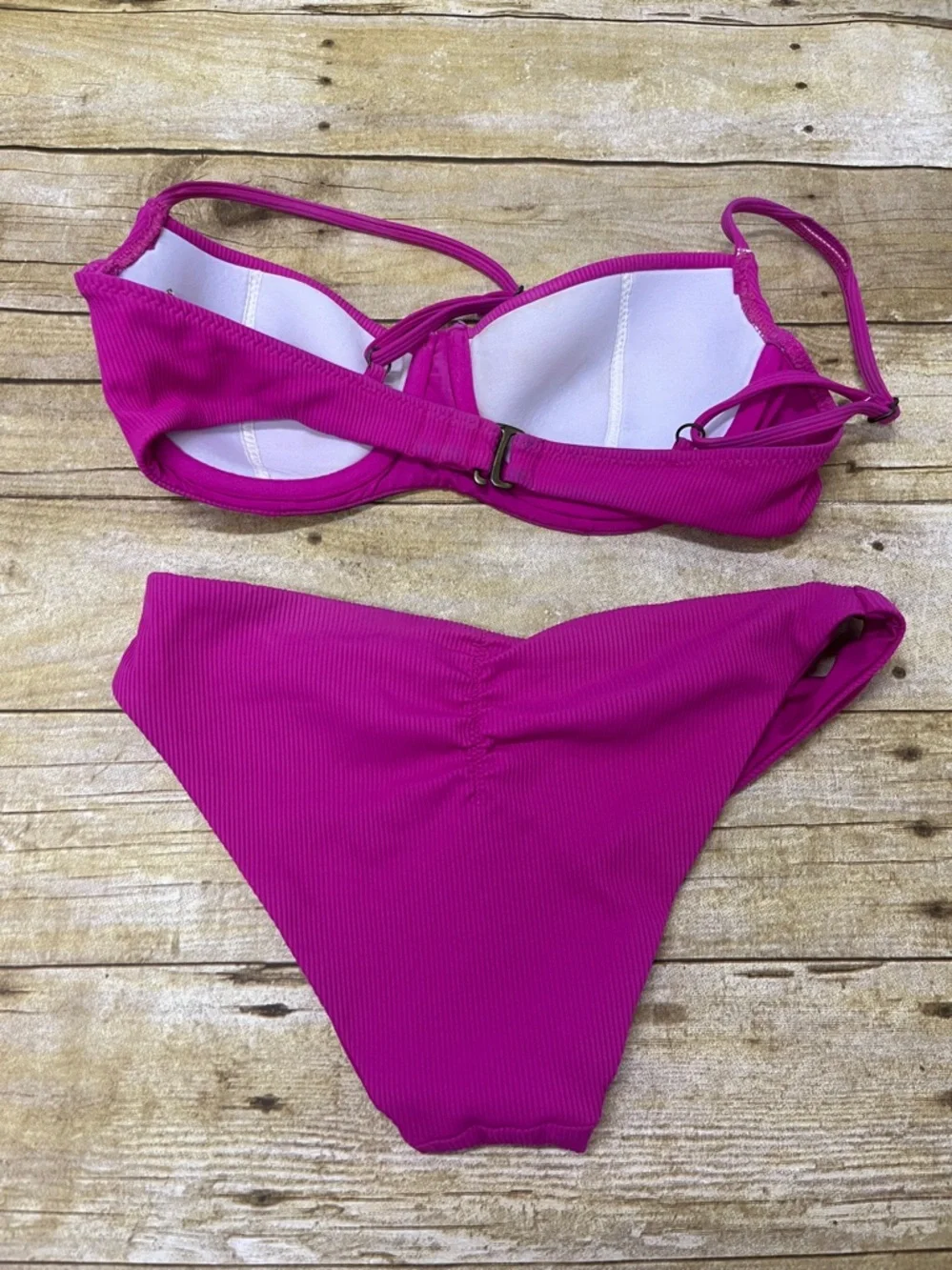 BECCA Ribbed Fuchsia Two-Piece Bikini Set Size XS - Picture 2 of 5